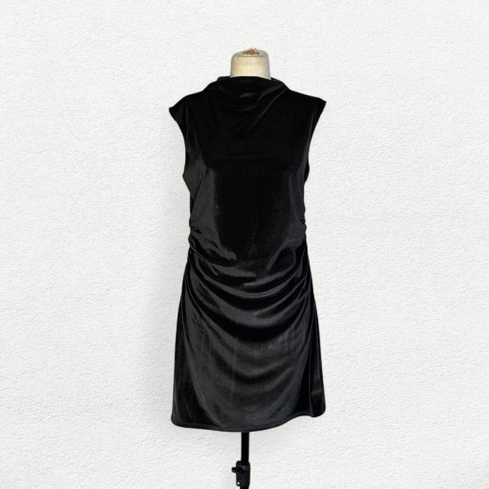 A New Day. Mock Neck Velvet Mini Dress in Black